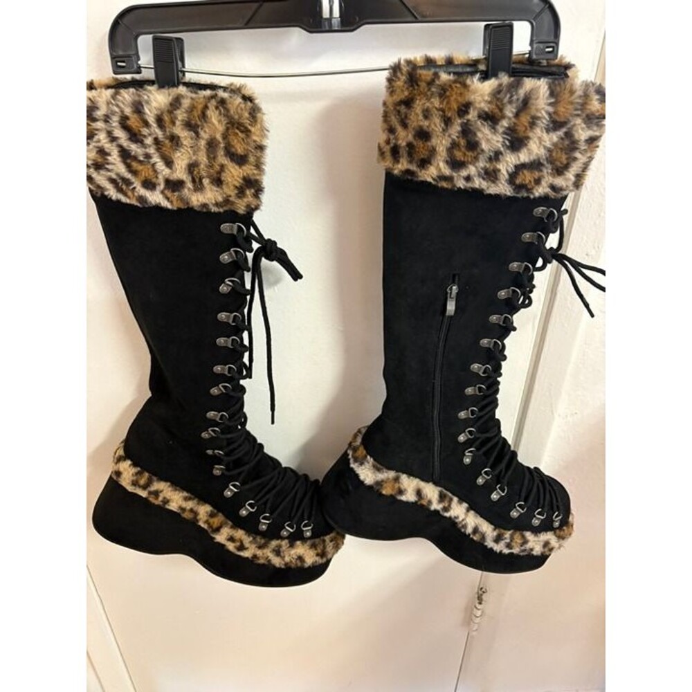 Dolls Kill Flash On Leopard Faux Fur Suede Platform Boots